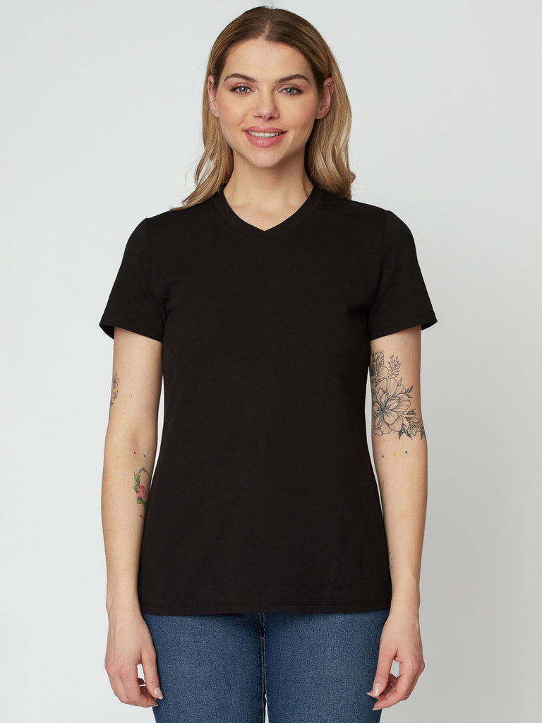 V-neck cotton t-shirt, short sleeves