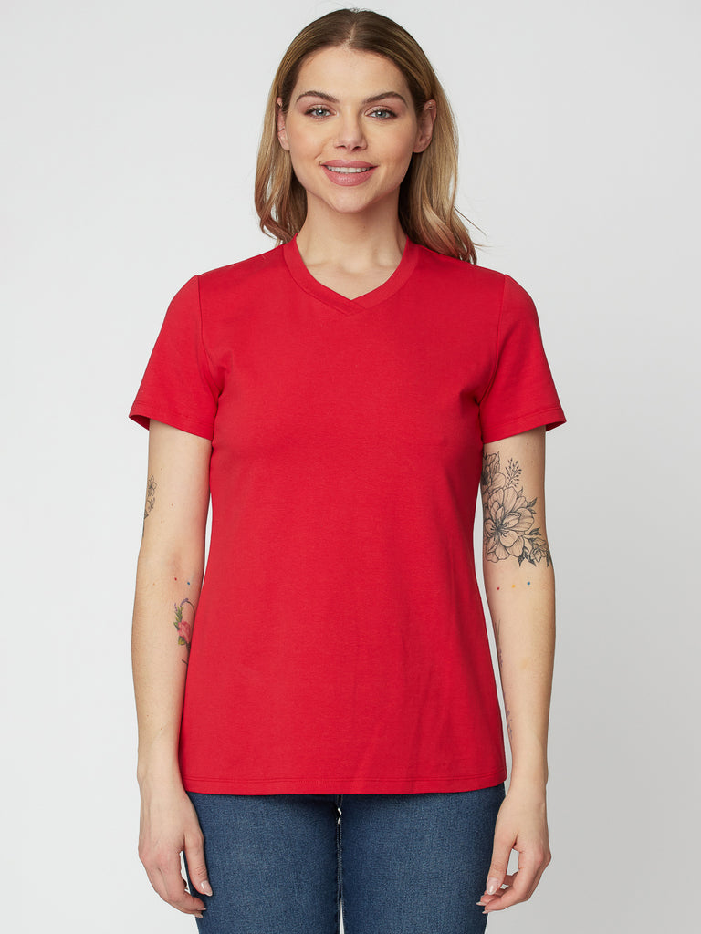 V-neck cotton t-shirt, short sleeves